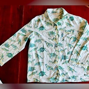 High-quality 100% Cotton Long-sleeved Pajama Set, Sea Turtle Print, Size Large